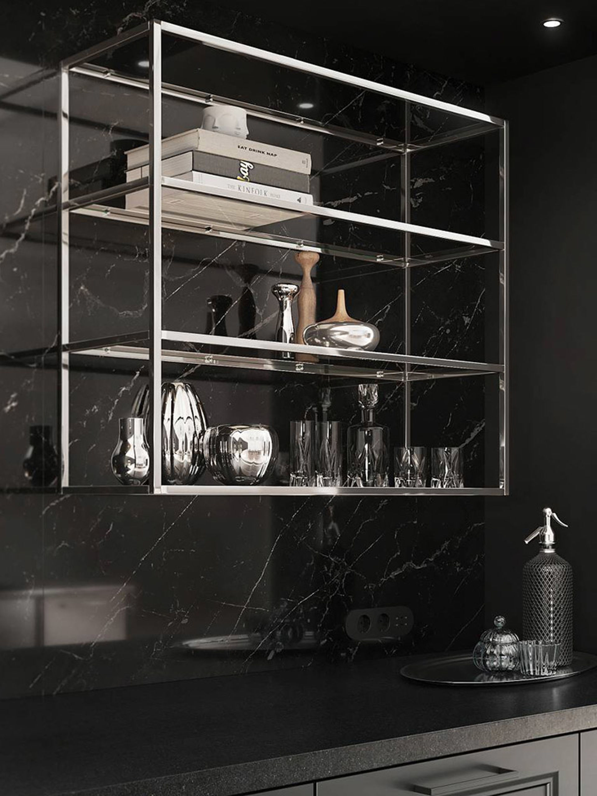 Glass metal shelves