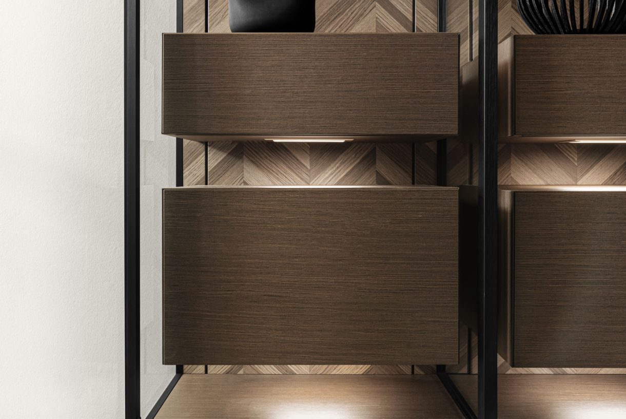 Veneer Interior Drawer and Pull-Out - SLX Glass Cabinet